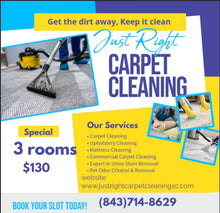 Load image into Gallery viewer, 3 room Carpet Cleaning Special $130 Get a Free Hallway.   Restore the beauty of your Carpets.