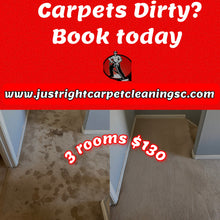 Load image into Gallery viewer, 3 room Carpet Cleaning Special $130 Get a Free Hallway.   Restore the beauty of your Carpets.
