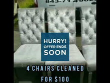 Load and play video in Gallery viewer, Dining room Chair  Cleaning Special(4) $100  Cleaning($  min charge for 1 chair$60)